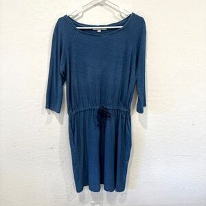 Boden Midi Dress Womens 10R Blue Drop Drawstring Waist Long Sleeve Casual